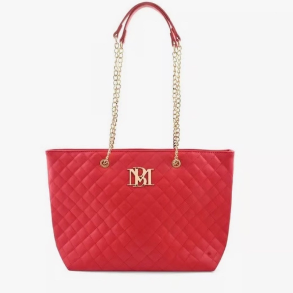 Badgley Mischka Red Quilted Chain Strap Tote Bag O/S
